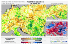 Dopady na vegetaci - Evropa - 9. říjen 2022